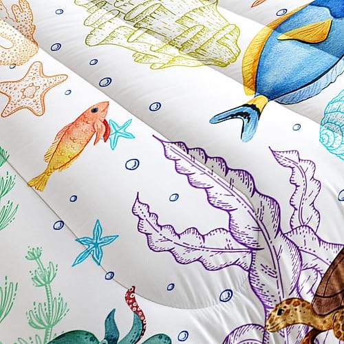 Miniatura 4 de XYNHML Juego de edredón de tortuga con temática de océano, juego de cama de tortuga de tamaño individual, juego de cama de acuarela con tortuga