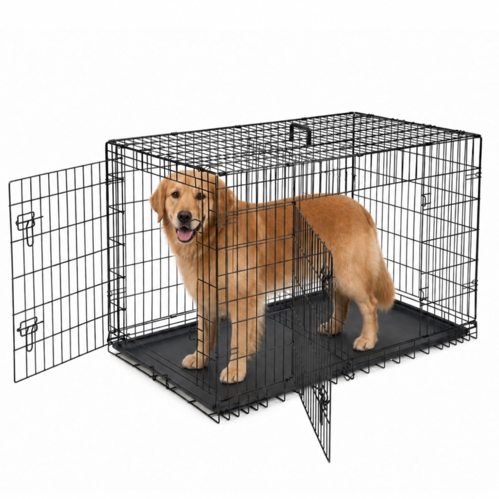 Sweetcrispy Dog Crate 48 Inch, Medium Large Dog Cage, Foldable Pet Kennel
