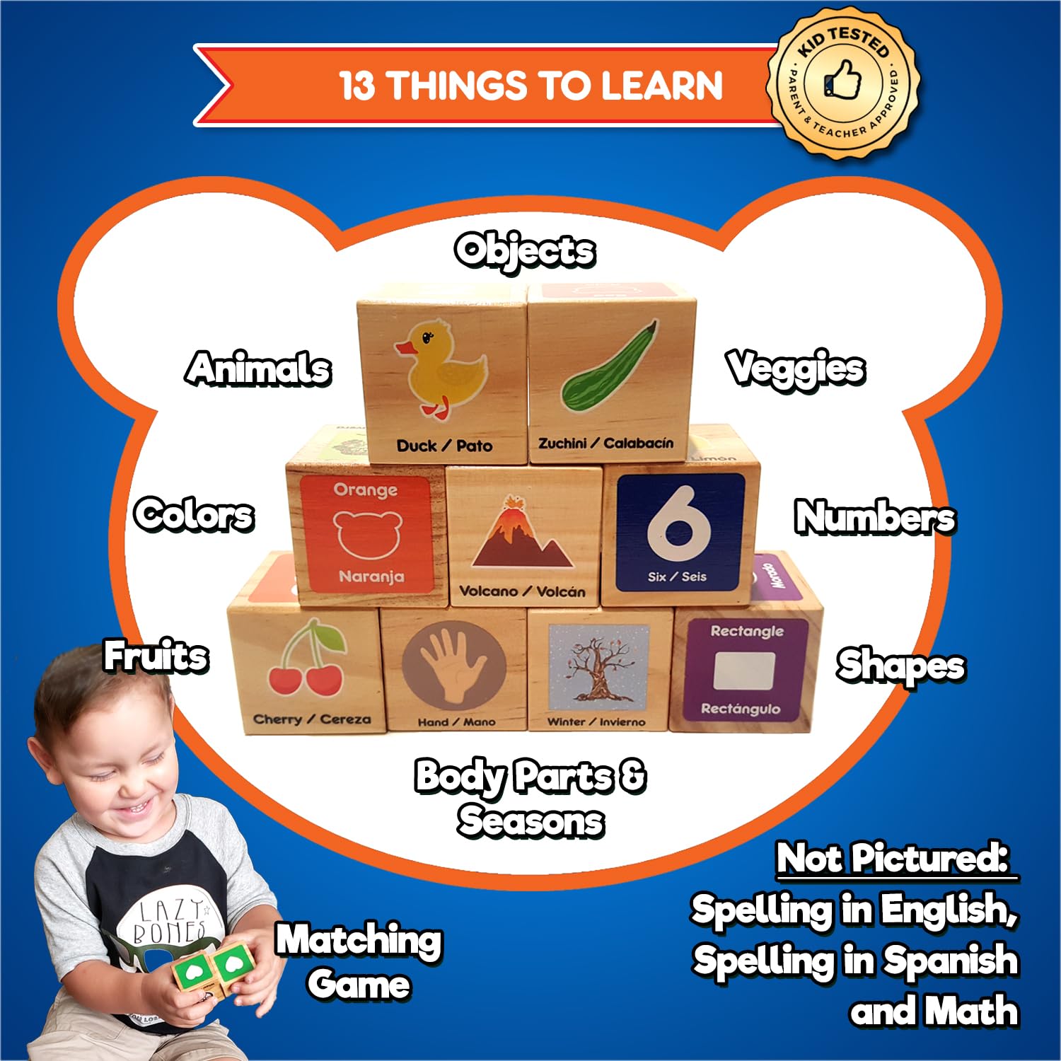 Juguetes de bloques del alfabeto para niños pequeños, juguetes educativos bilingües, juguetes de aprendizaje en español, juguetes apilables con 30 bloques de madera y actividades de 4