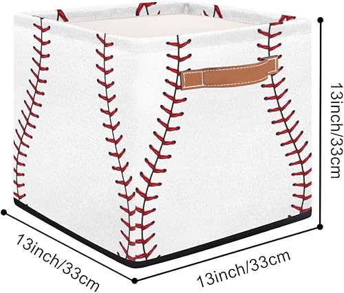 Miniatura 2 de Cesta de almacenamiento cuadrada de béisbol, caja de almacenamiento plegable, cesta de ropa de 13 x 13 pulgadas, cubo grande con mango de piel
