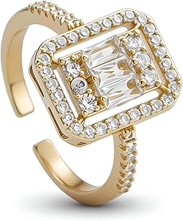 Zirconia Cubic Ring - Adjustable 18K Gold-Plated Stainless Steel Diamond Ring for Women, Minimalist Elegance with Lasting Shine