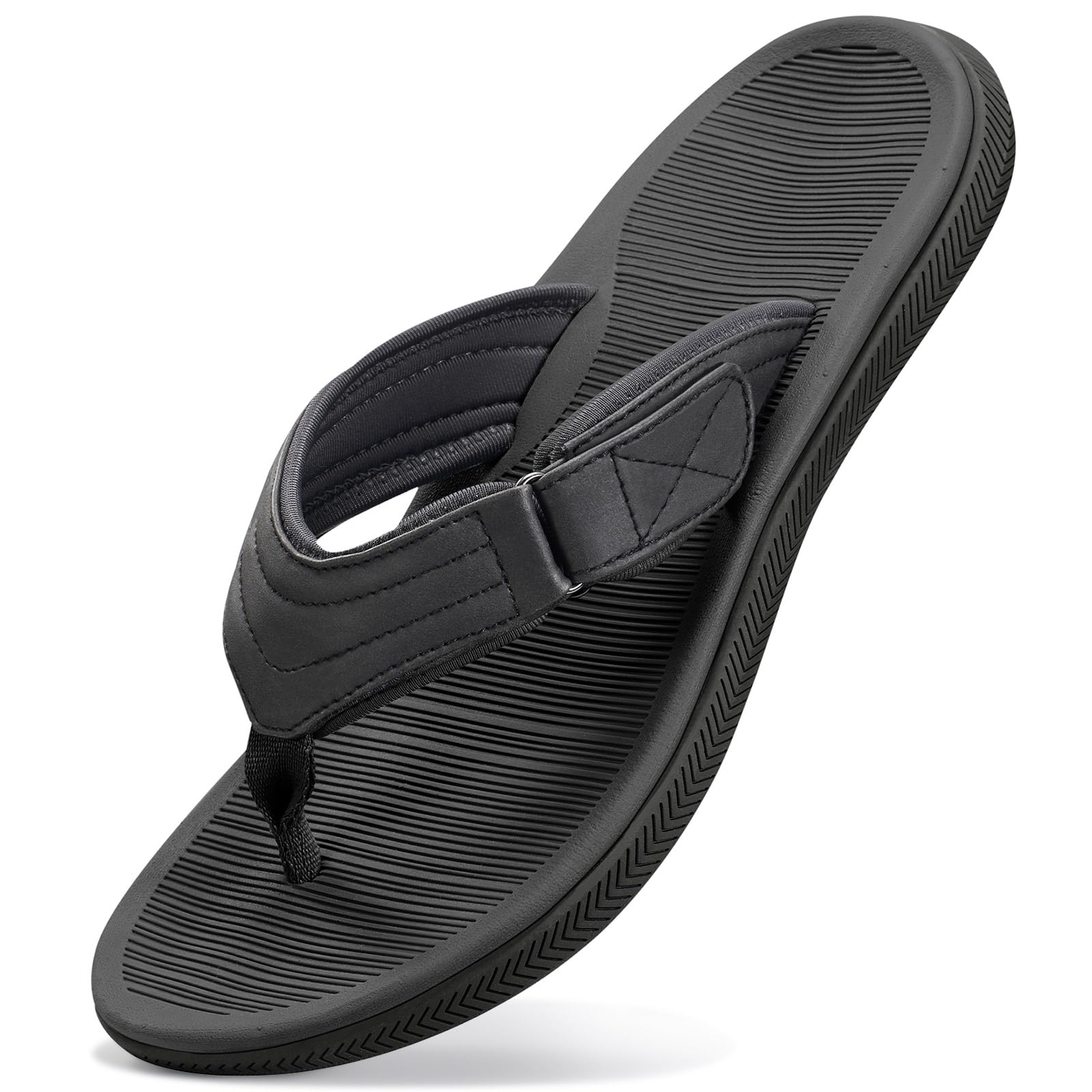 ZURIN Beach Flip Flops for Men, Rubber Mens Sandals with Arch Support, Waterproof Leather Thong Sandals Slip On with Adjustable Straps Soft Cushion Footbed Summer Indoor Outdoor — view 11