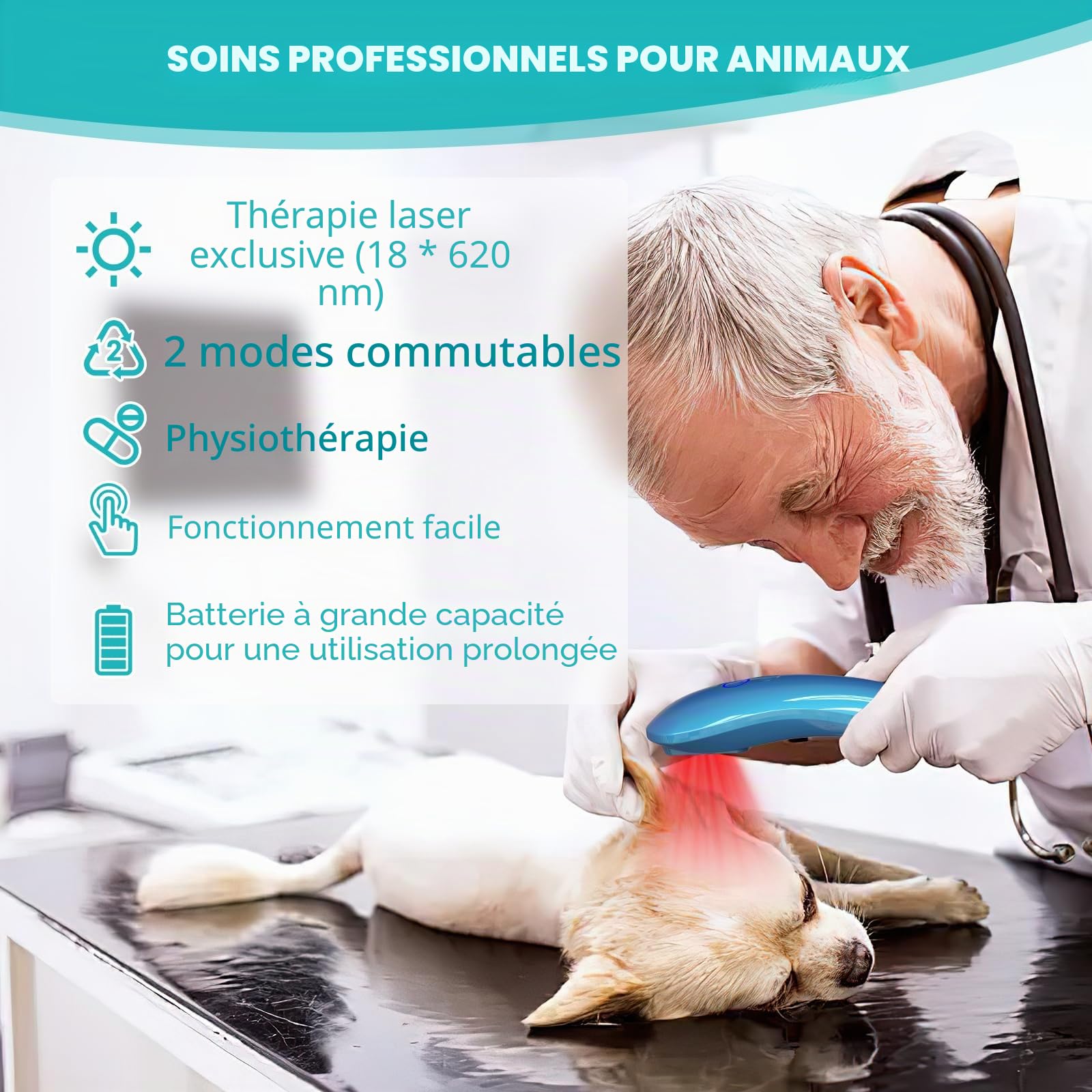 Thérapie au laser pour chiens, appareil de luminothérapie portable, rouge, 18 x 620 nm, pour muscles, hanches et arthrite articulaire, soulagement de la douleur, soin des plaies, problèmes corporels
