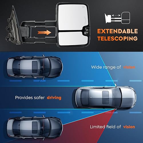 Miniatura 7 de Youxmoto Espejos de remolque aptos para Chevy 14-18 para GMC Sierra Silverado 1500 2500HD 3500HD 2014-2018 Espejos de camioneta con calefacción, luz