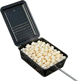Máquina para hacer palomitas de maíz para camping, sartén de hierro antiadherente, mango de extensión de madera de haya de 42 cm, cesta plegable para fogatas, utensilios de cocina de metal recubierto