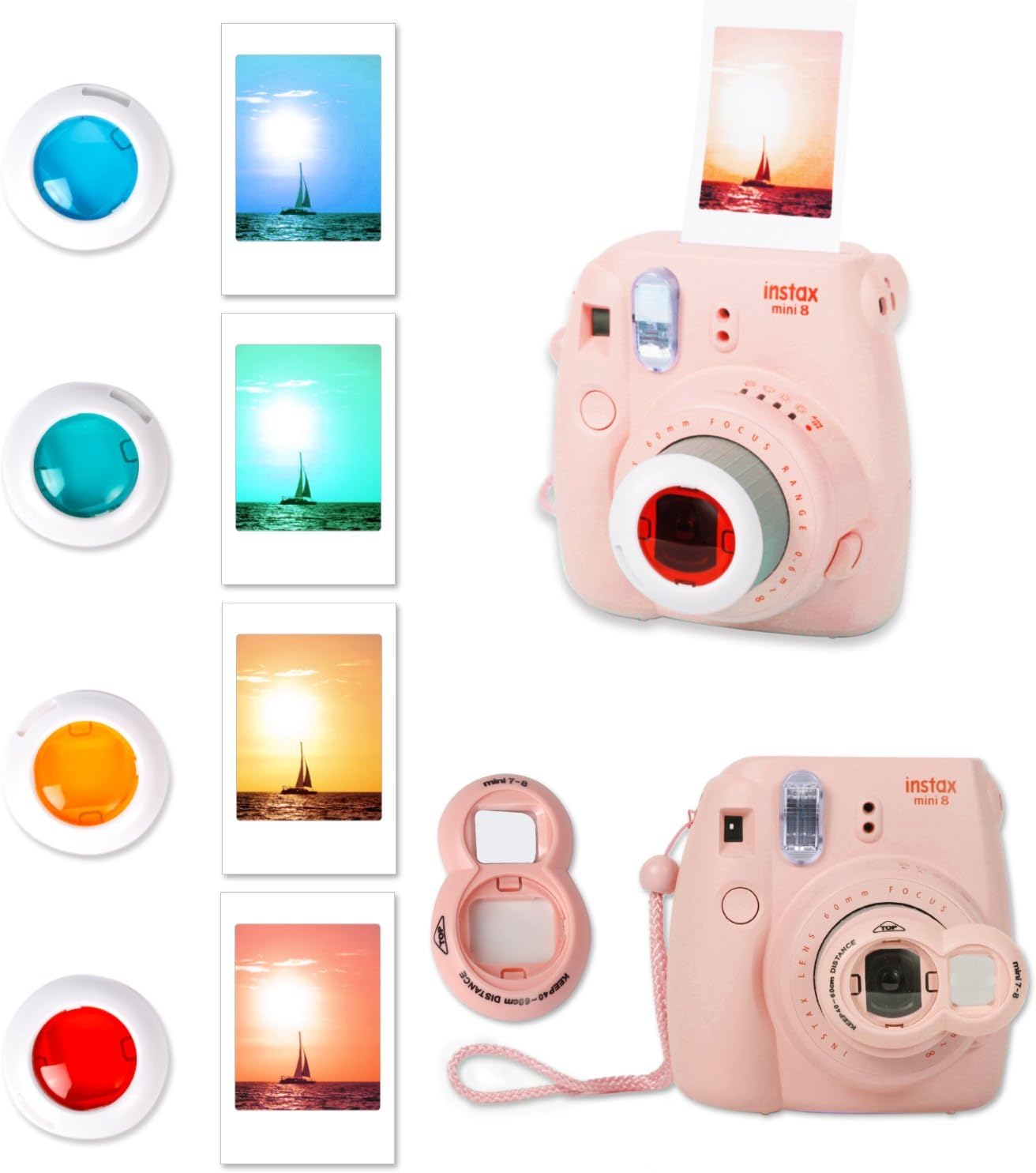 Leebotree Camera Accessories Compatible with Fujifilm Instax Mini 9 or Mini 8 8+ Include Case/Album/Selfie Lens/Filters/Wall Hang Frames/Film Frames/Border Stickers/Corner Sticker(Pink with White Dot)
