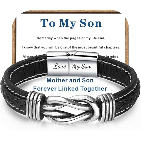 Leather Bracelet for Men Multi-Layer Braided Leather Infinity Bracelet with Clasp B...