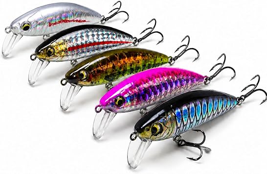 5PCS Sinking Jerkbait Fishing Lures, Long Casting Minnow Hard Baits with Realistic Swimming Action, Freshwater Fishing Lure Set for Bass, Trout, Walleye and Pike