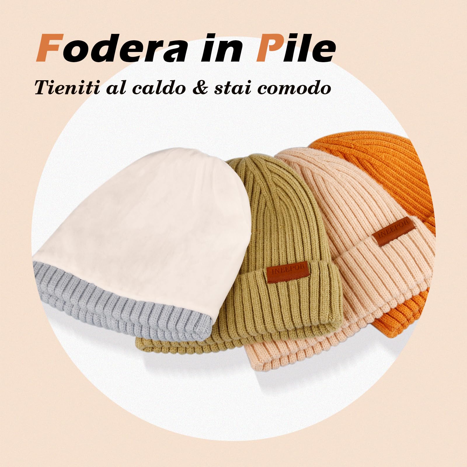 ineepor Cappello Invernale Uomo Donna Lana Merino Beanie Hat Berretto a Maglia Unisex Corto Chapeau Caldo Elegante Morbido Pile Fodera