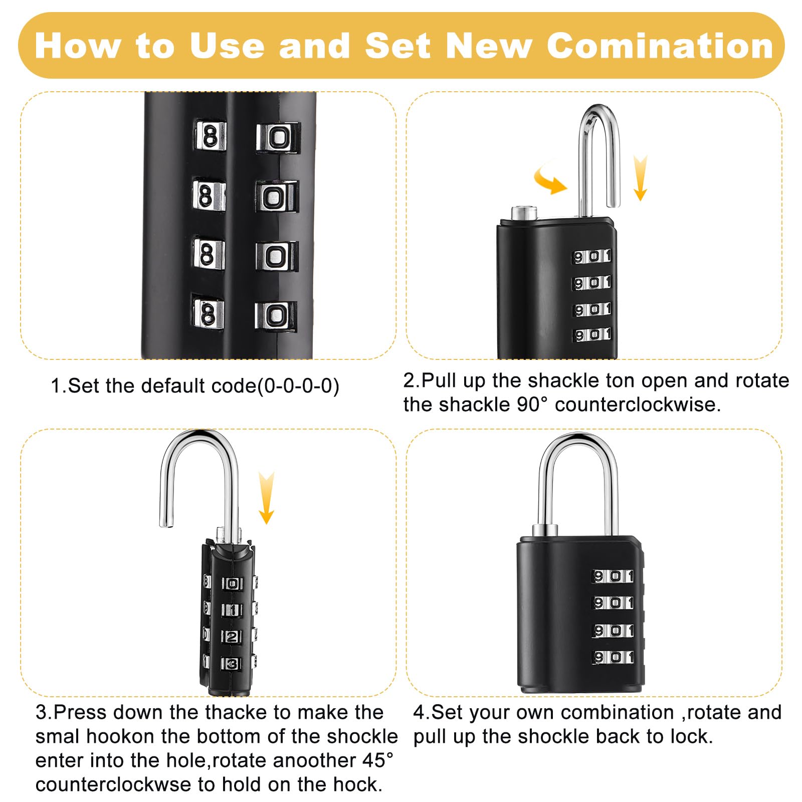 Kenning 10 candados de combinación de 4 dígitos con llaves, casillero de seguridad reajustable al aire libre, impermeable, para escuela, deportes, gimnasio, casillero, caja de herramientas (negro)