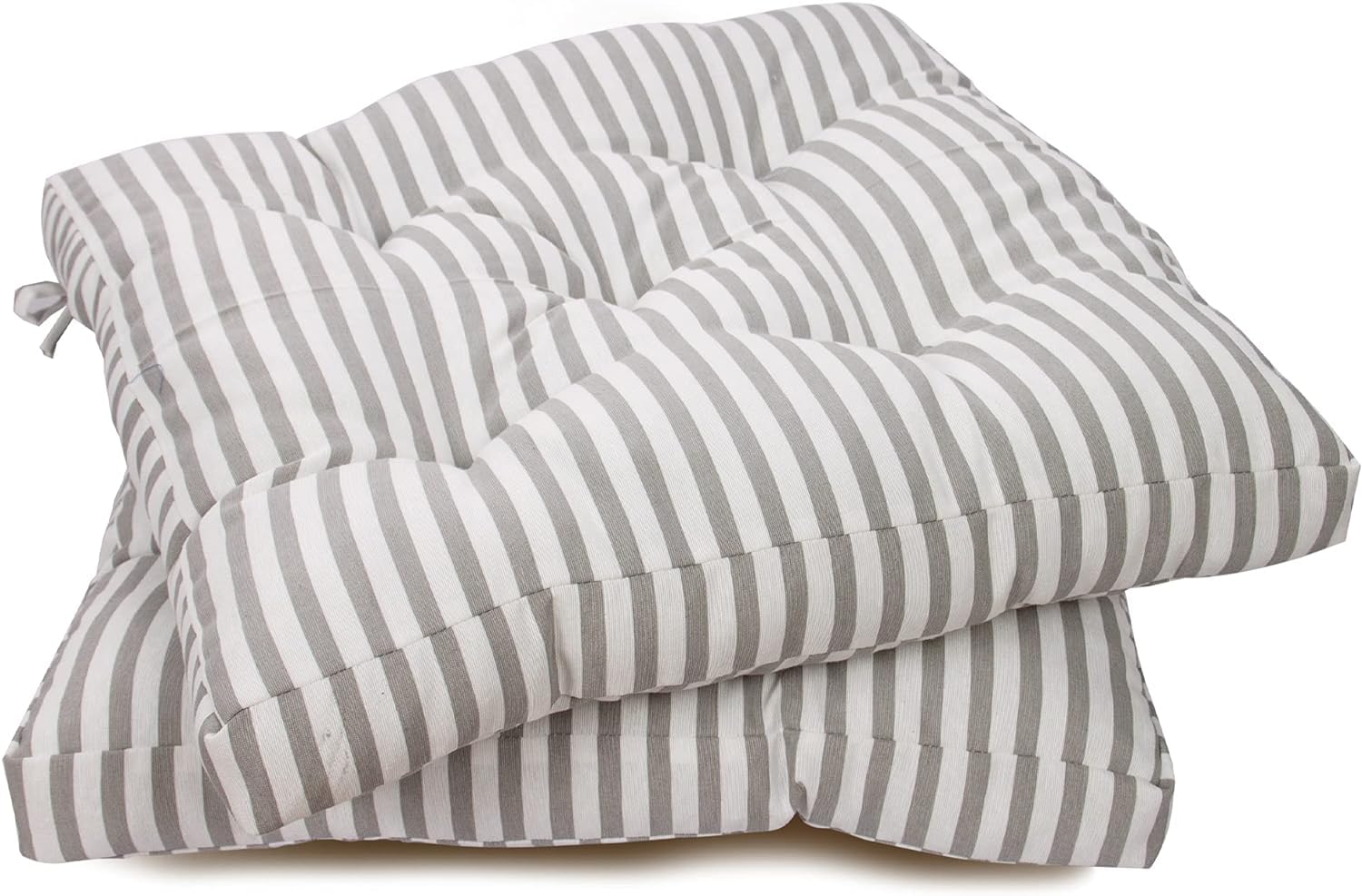 Viste tu hogar Pack 2 Cojines para Silla, 45x45x5 CM, Efecto Tridimensional, Relleno de 100% Poliéster, Ideal para Comedor, Terraza, Sala y Restaurante, Color Rayas Gris, Fabricado en España
