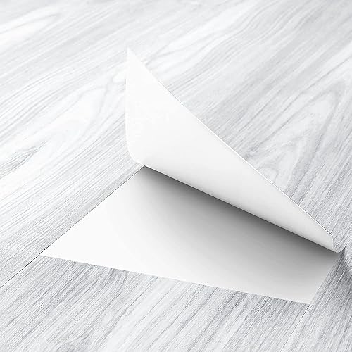 Miniatura 10 de FunStick Tablones de vinilo de madera blanca de 6 x 36 pulgadas para despegar y pegar, azulejos adhesivos impermeables para suelo, dormitorio, baño