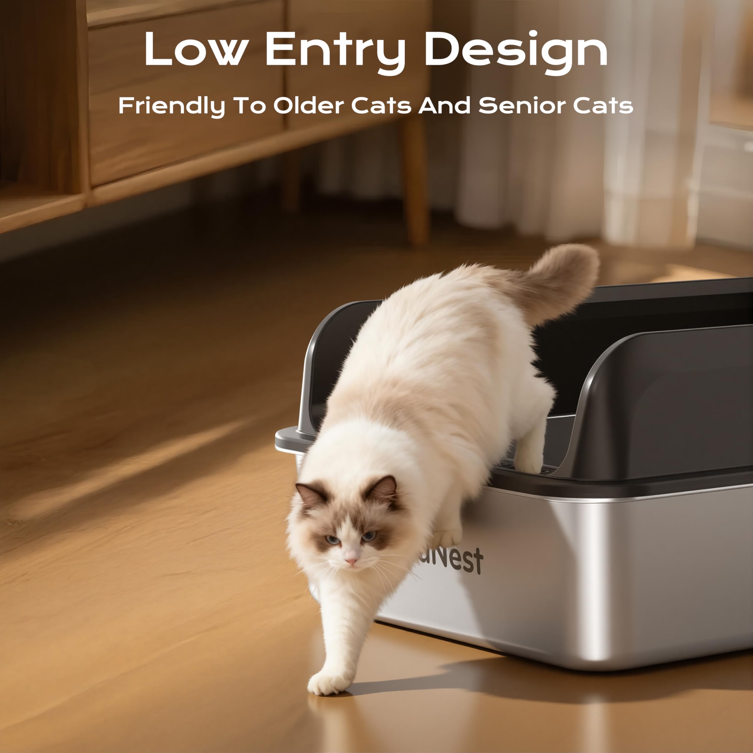 XXL Stainless Steel Cat Litter Box with Lid, 3-in-1 Enclosed Top Entry Metal Litter Box for Large & Multi Cats, Non-Stick & Leak-Proof, Odor Control, Easy-Clean - image 8