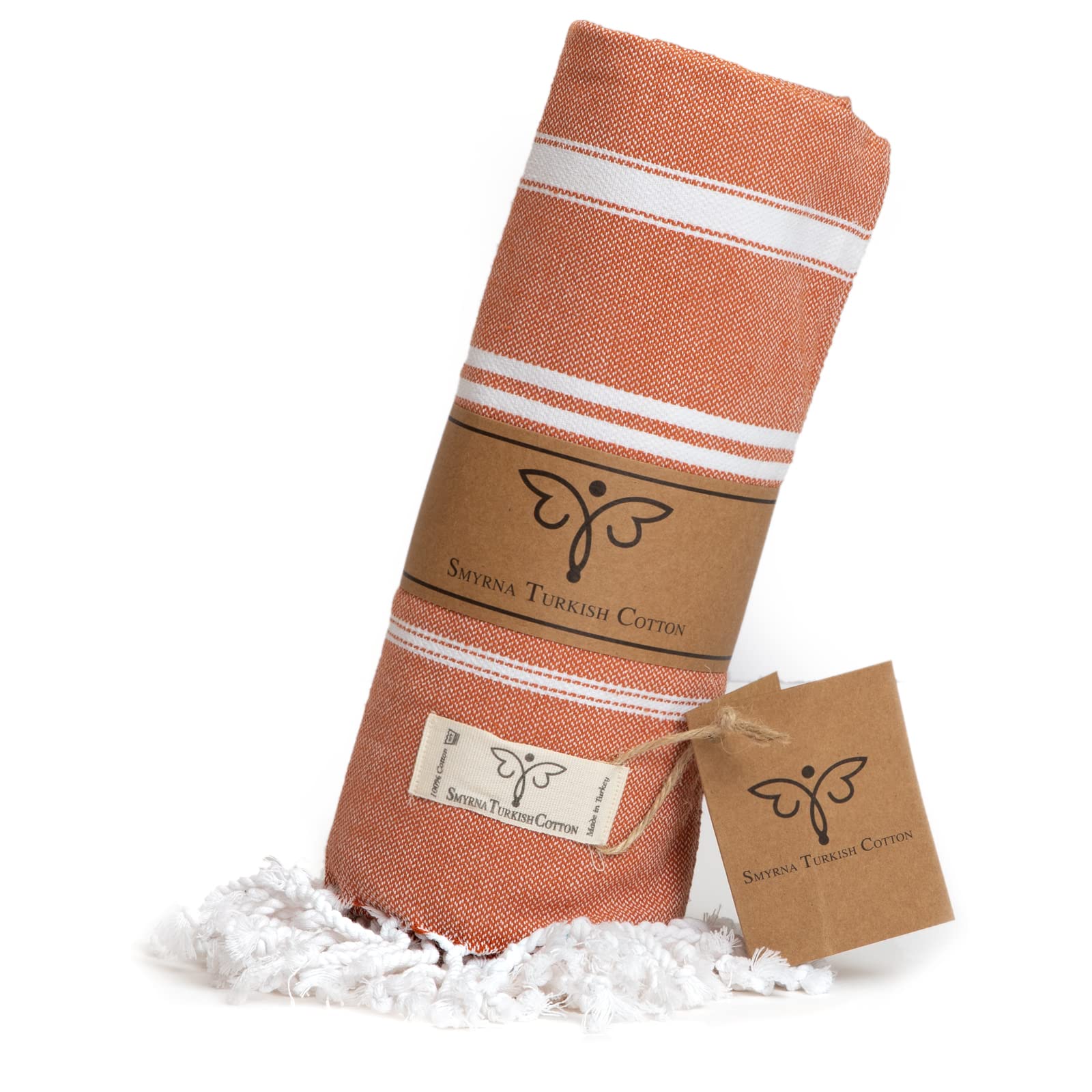 SMYRNA TURKISH COTTONClassical Series Throw Blanket 50x60, Outdoor Blankets, Throws and Blankets for Couch, Sofa, Bed, Chair, Beach Picnic, Travel Boho Turkish Blanket, Orange