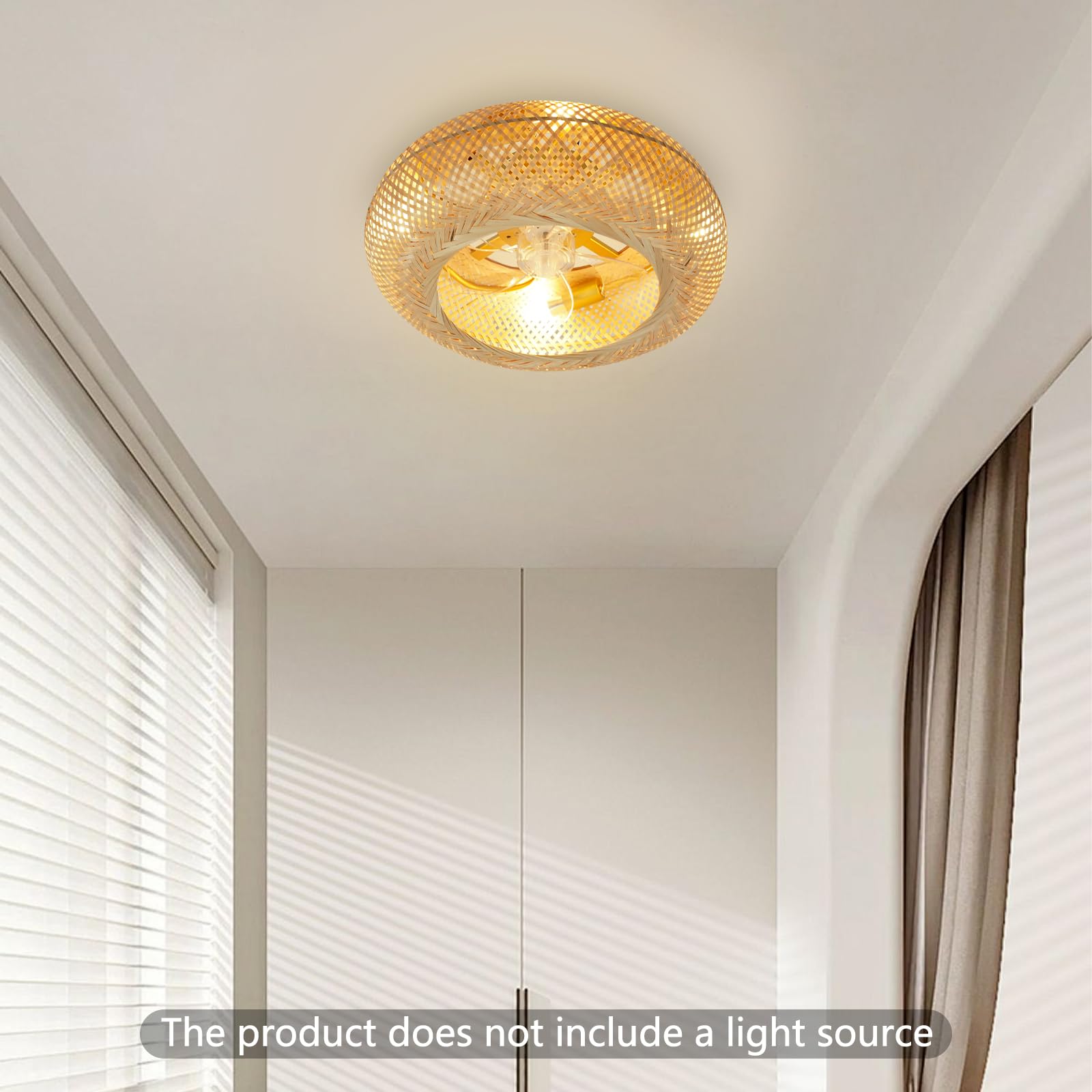 Ventilatore a soffitto in rattan da 20 pollici, con telecomando, illuminazione e funzione timer, 6 velocità ventilatore a soffitto