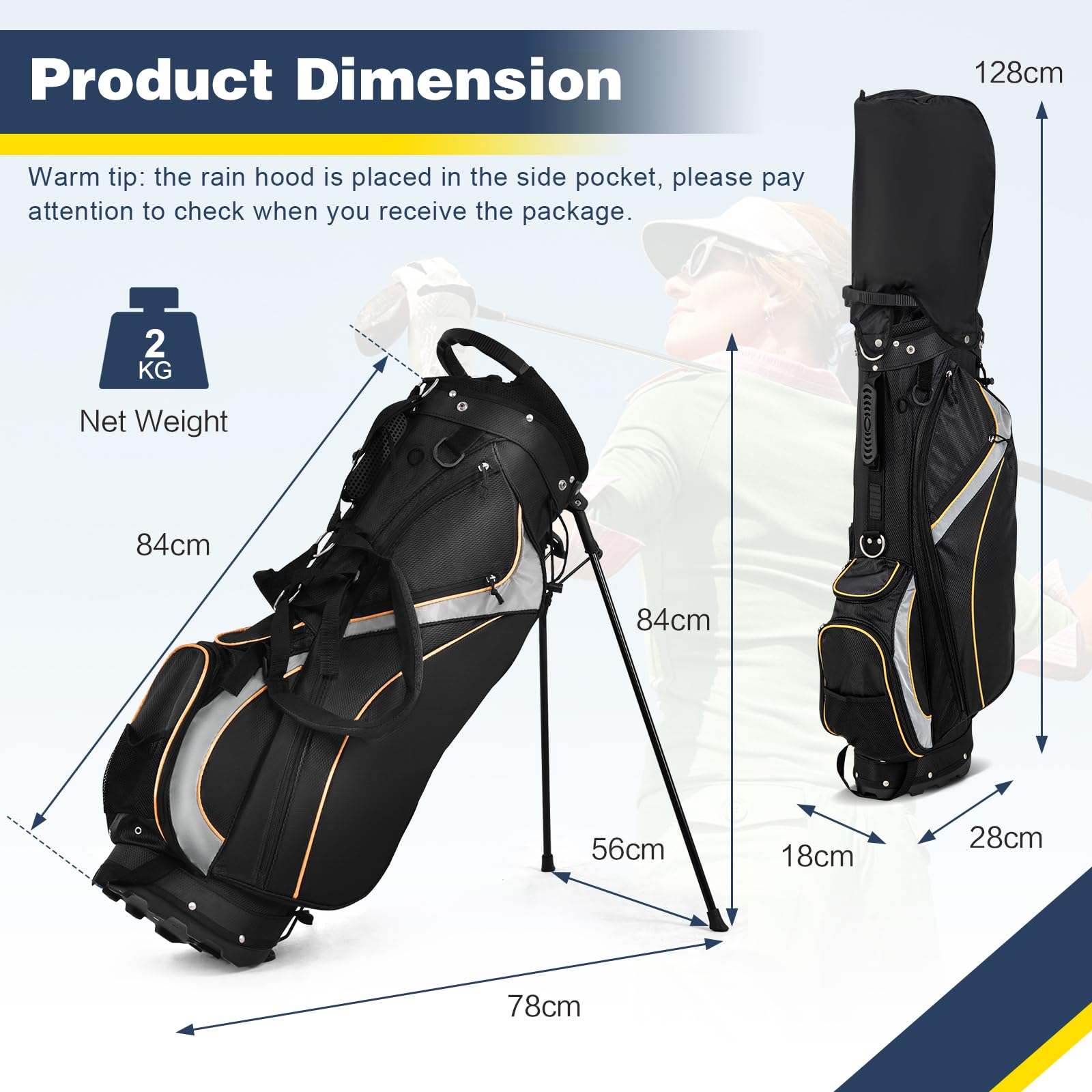 LIFEZEAL Sac Trépied de Golf avec 8 Compartiments, Sac en Nylon avec Support en Fer, Léger et Durable, Sac Portable pour Les Golfeurs de Tous Niveaux, 28 x 21 x 89,5 cm