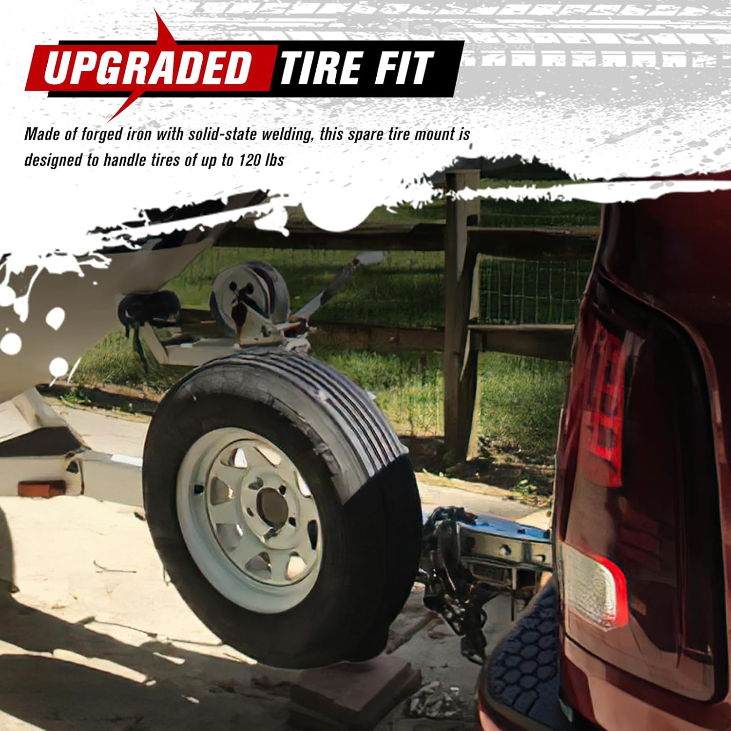 FIERYRED Trailer Spare Tire Mount,120LBS Spare Tire Carrier for Trailer,Utility Trailer and Boat, Tire Holder Bracket Fits 4 & 5 Lugs Wheels, Hold 3.94”, 4”, 4.25” and 4.72” Bolt Pattern