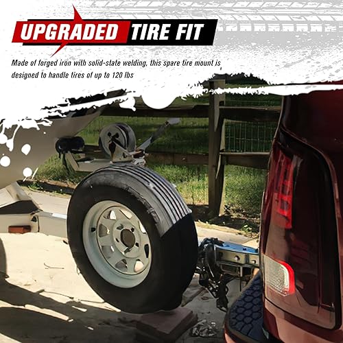 Miniatura 4 de FIERYRED Soporte de neumático de repuesto para remolque, portador de neumáticos de repuesto de 120 libras para remolque, remolque utilitario y