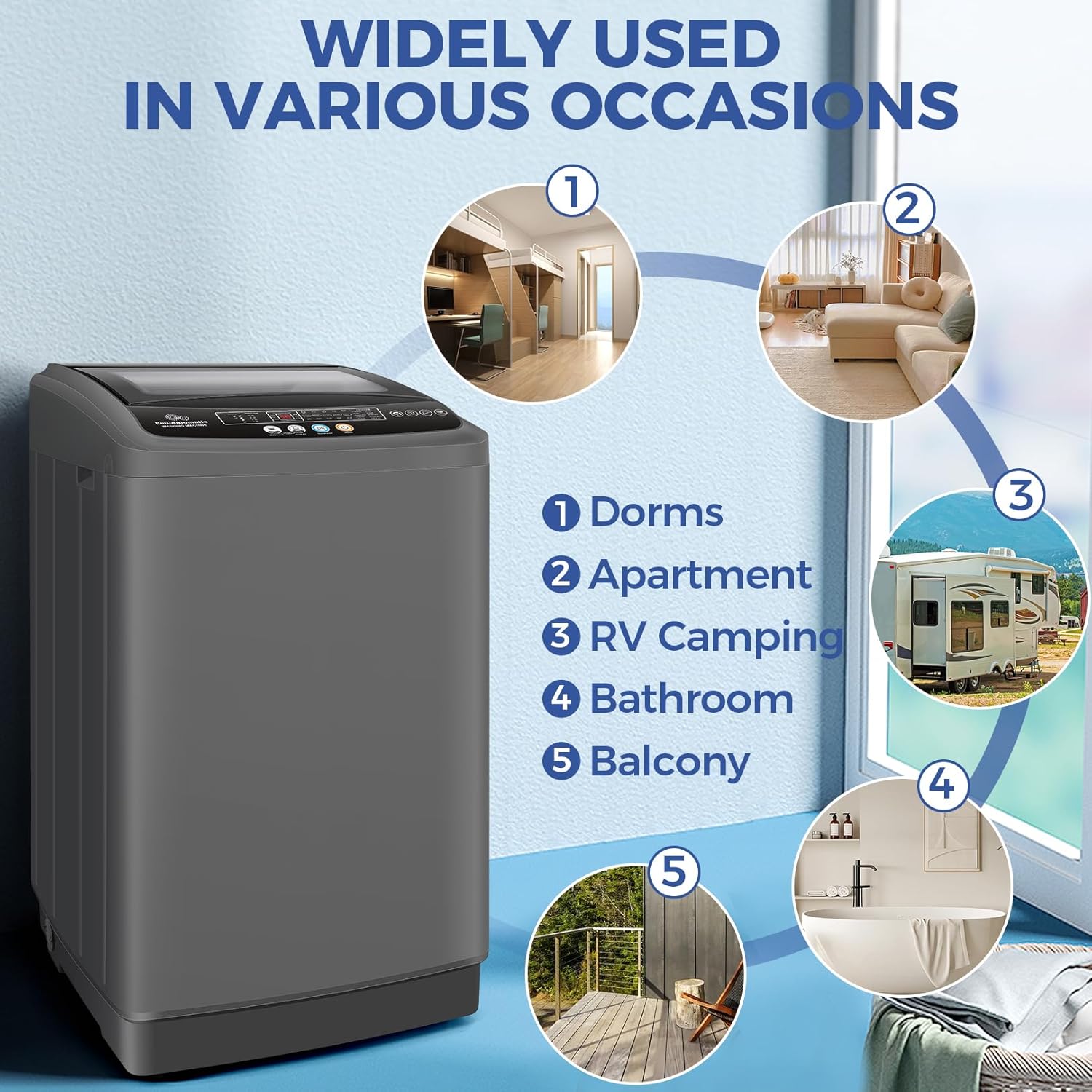 Nictemaw Portable Washing Machine, 20Lbs Capacity Washer Machine, 2.8Cu.ft Washer and Dryer Combo with Drain Pump, LED Display, 10 Programs & 8 Water Levels Laundry Machine, Slow-Close Glass Lid