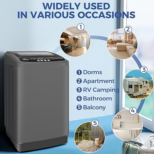 Miniatura 8 de Nictemaw Lavadora portátil, lavadora de capacidad de 20 libras, combo de lavadora y secadora de 2.8 pies cúbicos con bomba de drenaje, pantalla LED,