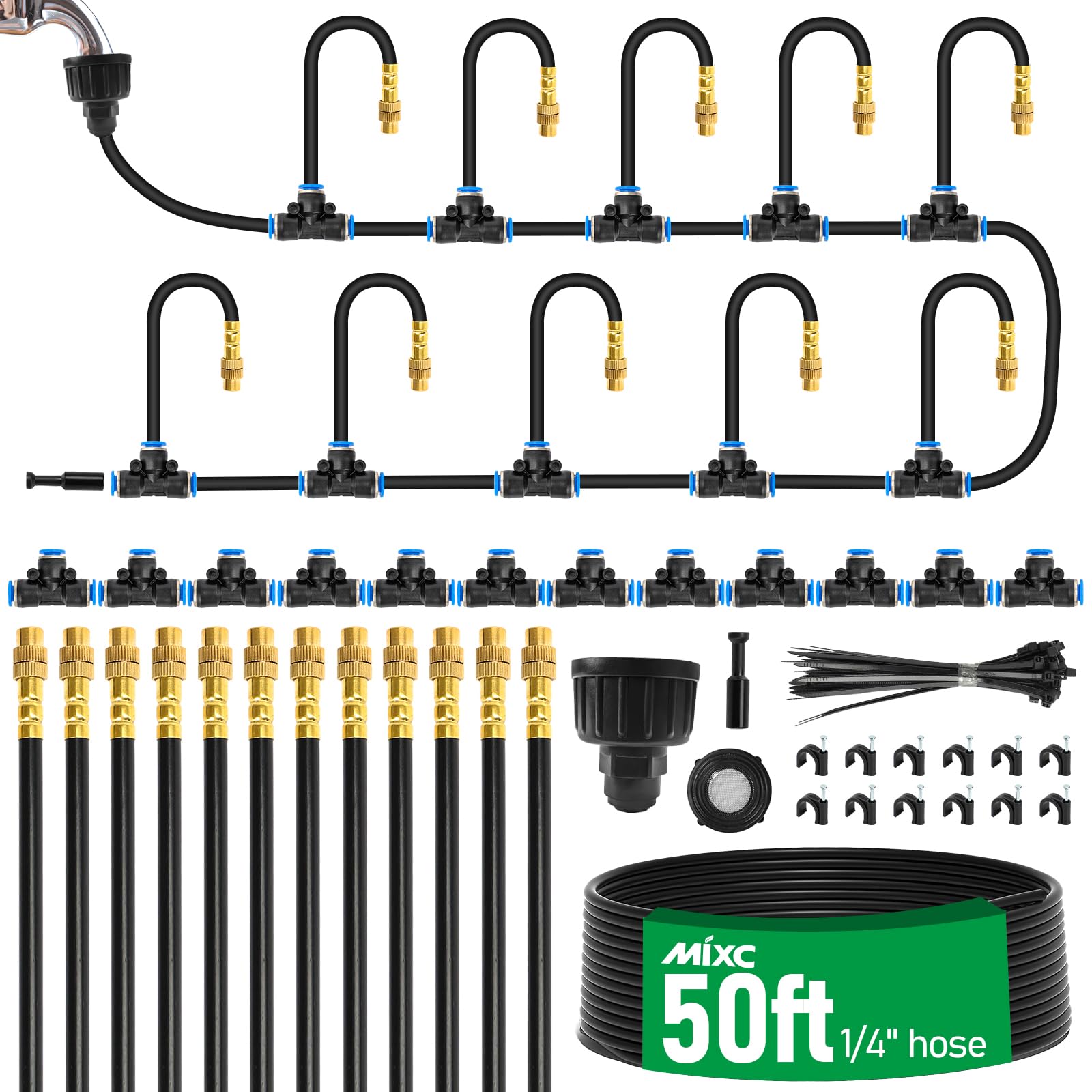 Mixc Sistema di irrigazione a goccia da 1,5 m, kit di irrigazione da giardino con 12 ugelli regolabili in rame, sistema di irrigazione atomizzante automatico per esterni, aiuole rialzate, piante in