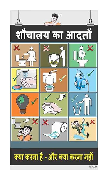 Posterkart Washroom Poster - Washroom Practices - Hindi, 66 cm x 36 cm ...