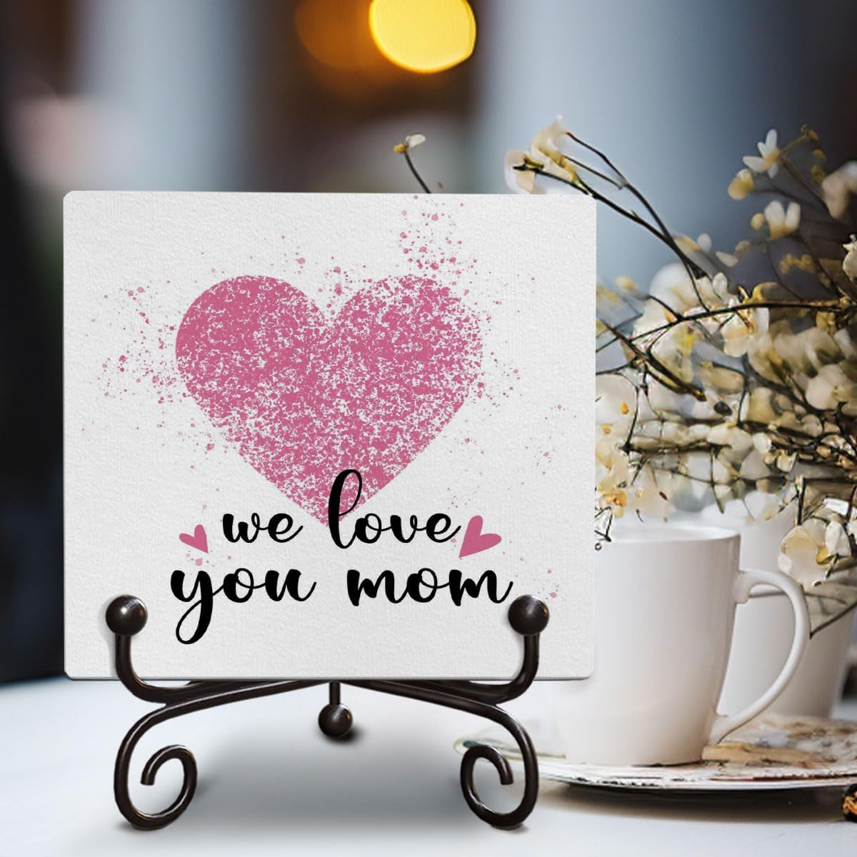 We Love You Mom Gifts, Inspirational Mom Wooden Sign Gift, Home Living Room Shelf Desk Decoration, for Women Loving Wooden Signs Gift, 5x5 Inches -E84 image 4