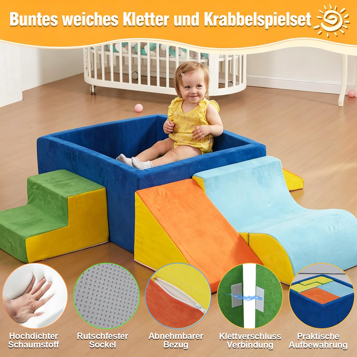 Schaumstoff Bausteine Kinder, Schaumstoff Kletterblöcke XXL, 6 Softbausteine Baby für Zuhause, Montessori Riesenbausteine Spielzeug, Weich&Rutschfest, Waschbare Hülle, Indoor Spielplatz Kinder