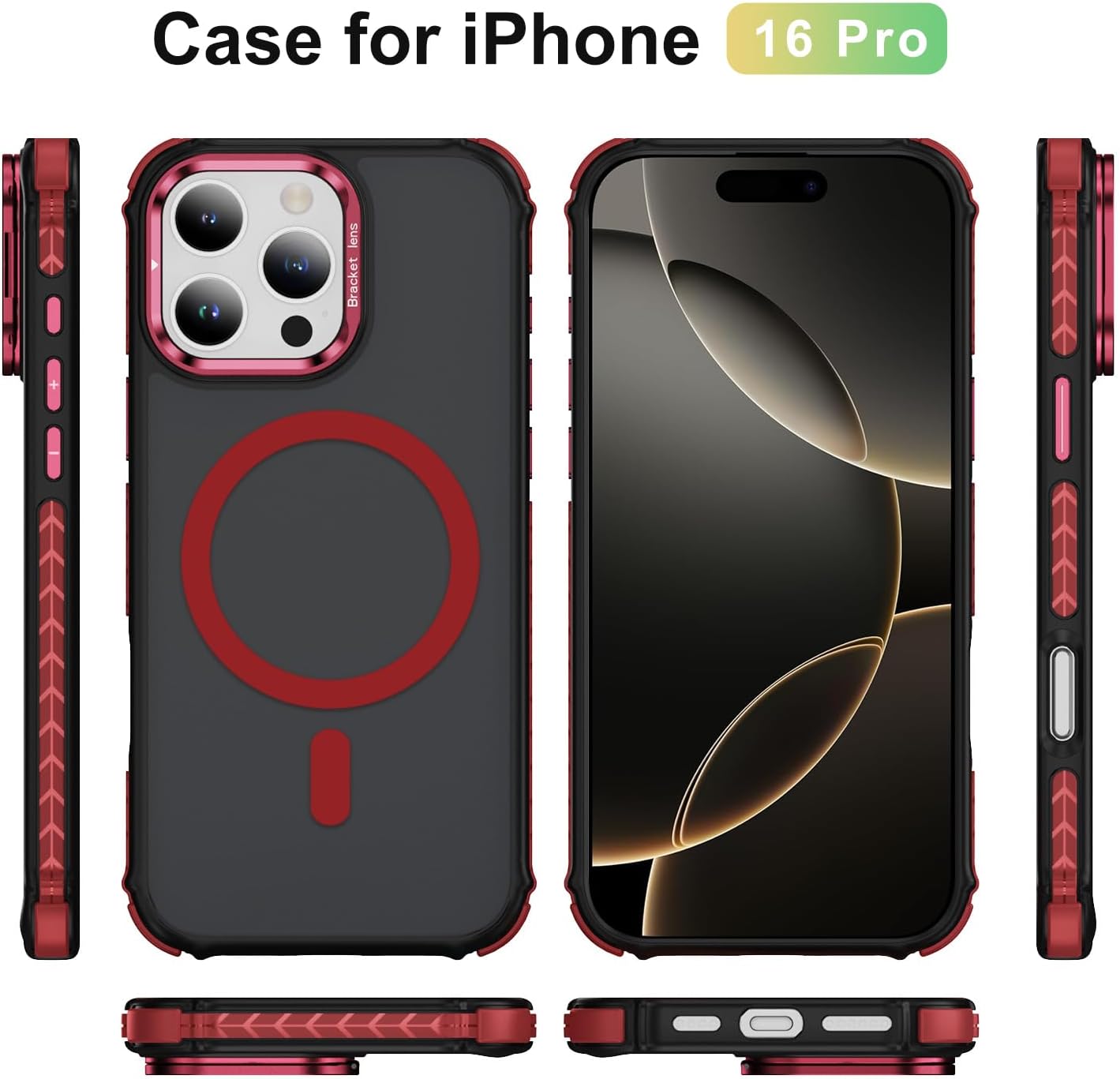 i Phone 16 Pro Case, Magnetic for iPhone 16 Pro Case, Compatible with MagSafe Wireless Charging, Heavy Duty, Shockproof, Adjustable Kickstand, Slim Matte Anti-Fingerprint Red. - Image 2