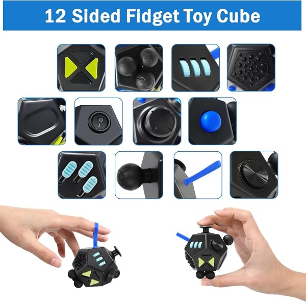 VCOSTORE Cube Anti Stress, Fidget Cube 12 Faces, Jouet Anti Stress Adulte et Enfant, Idéal pour TDAH, ADHD - 4