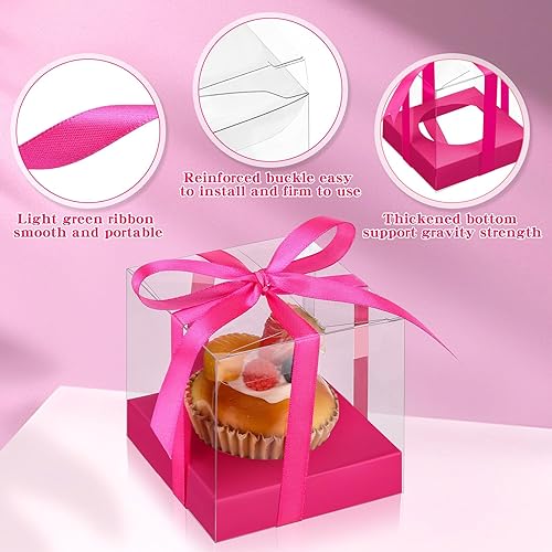Miniatura 9 de Thenshop 50 cajas transparentes para cupcakes, contenedores individuales de plástico de 3.5 pulgadas, cajas individuales para cupcakes con insertos