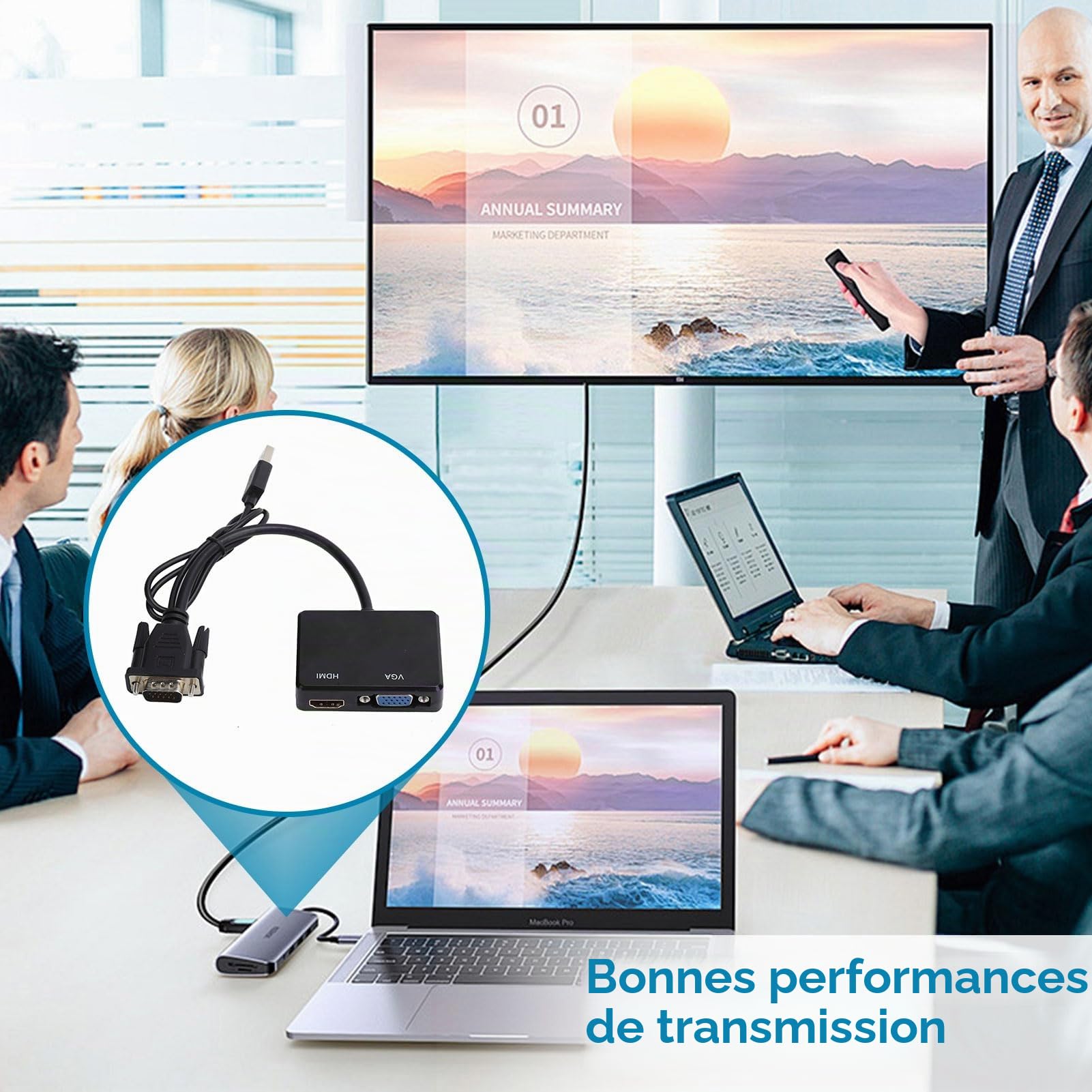 Agatige Adaptateur VGA vers HDMI 1080P Convertisseur Répartiteur 1 en 2 Sorties pour PC Projecteur Noir