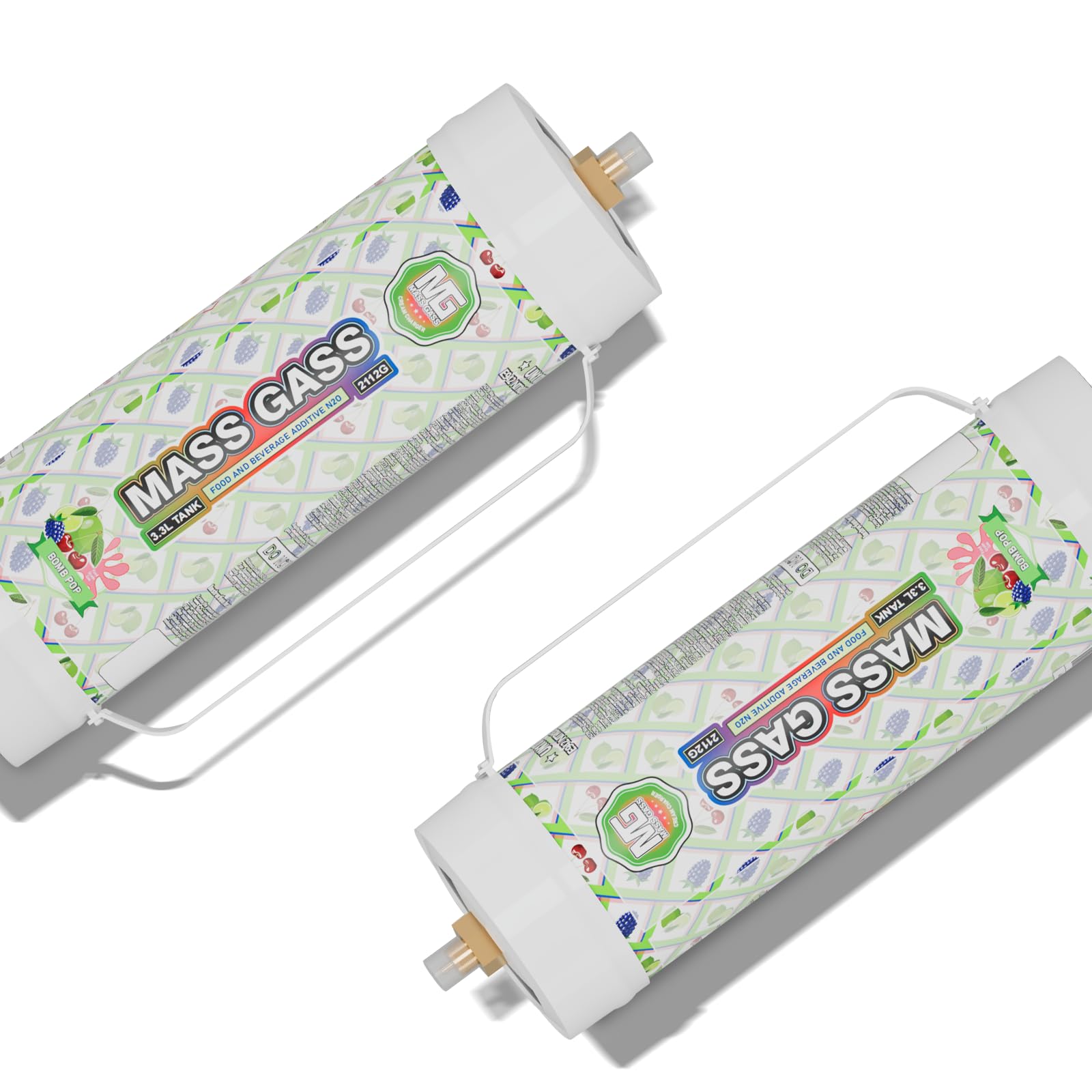 Whipped Cream Charger 2112g, 3.3L×2 Tanks Whip Cream Charger Cylinder with Nozzle Food Grade Bomb Pop Flavor for Whipped Cream Dispenser, 2-Pack