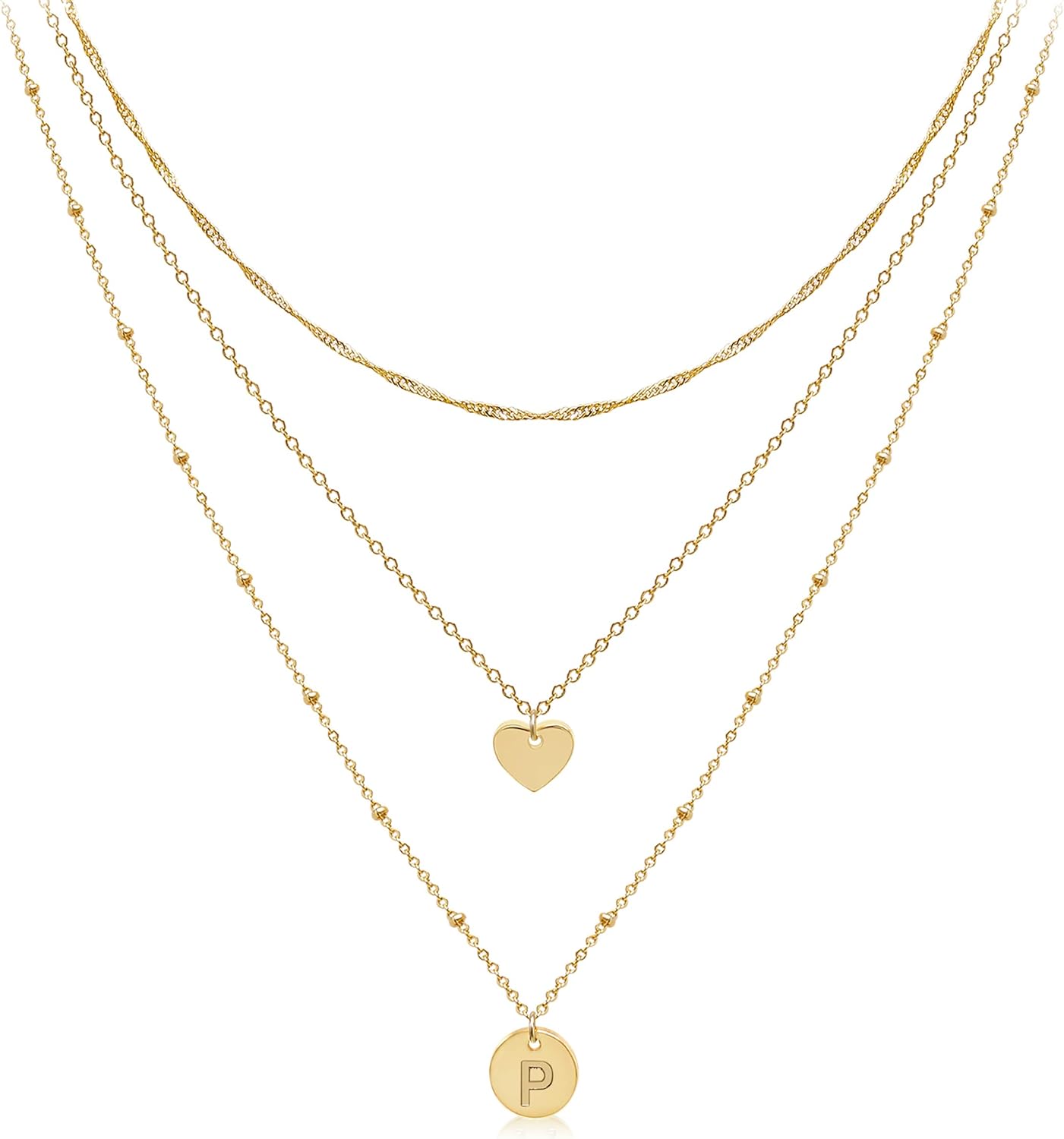 Layered Initial Choker Necklaces Handmade 14K Gold Plated Dainty Heart Personalized Letter Disc Pendant Layering Gold Necklaces for Women Gift Jewelry,Valentines Day Gifts for Mom Wife Girlfriend