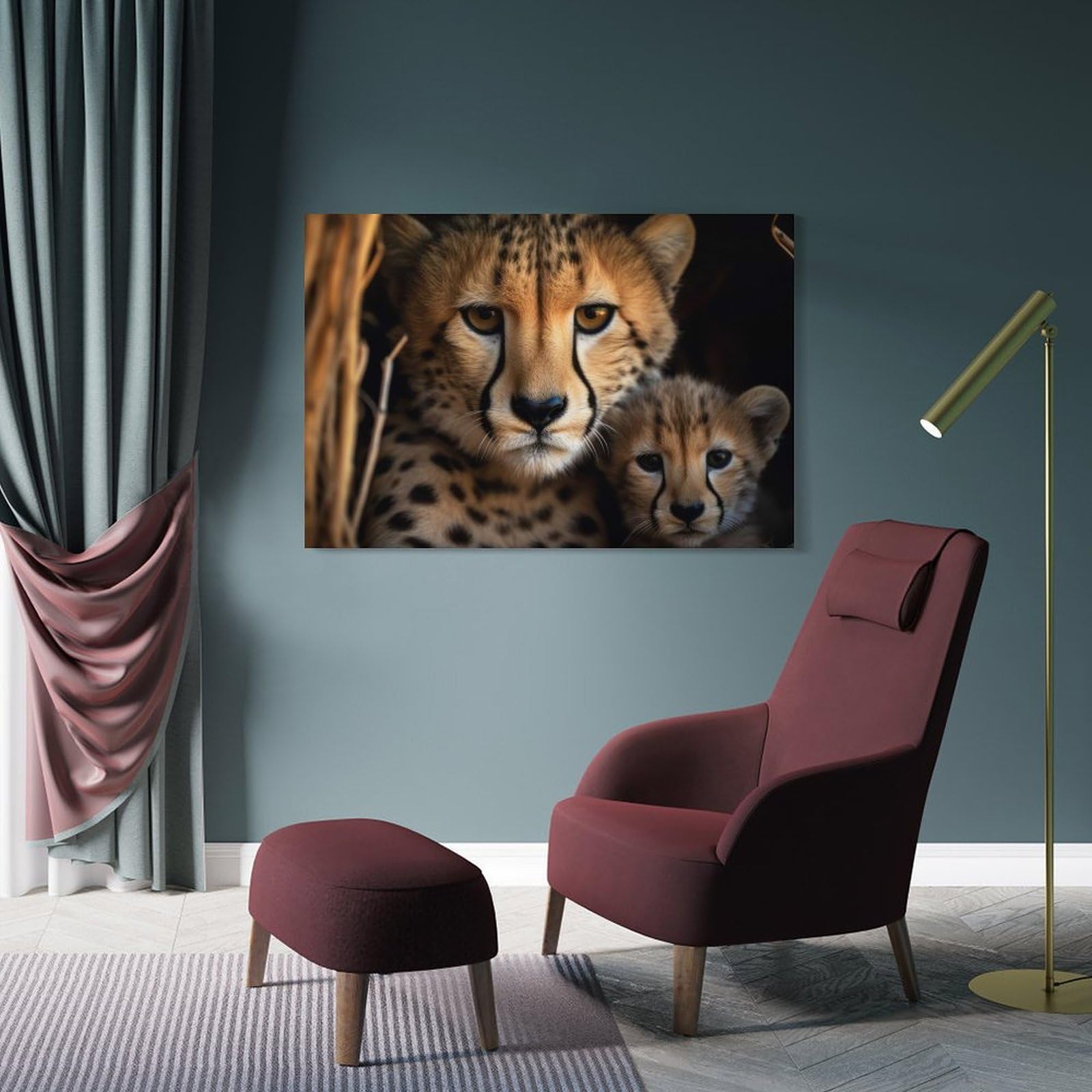 Junmoney Decorative Wall Artwork Cheetah With Cub, 12x18inch(30x45cm), for Corridors, Hallways Or Apartment Entries, Wall Decor to Refresh Empty Corners