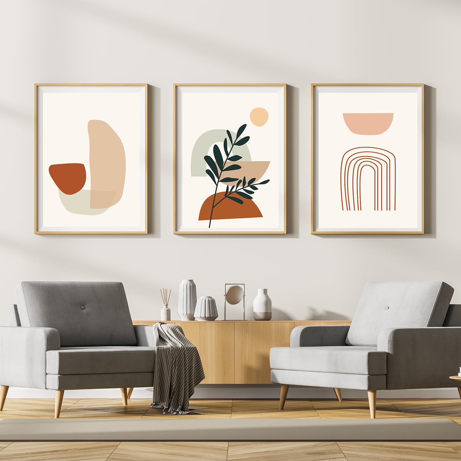 LYBOHO Canvas Pictures, Modern Abstract Art Poster Wall Pictures Living Room, Boho Poster Set for Living Room Bedroom