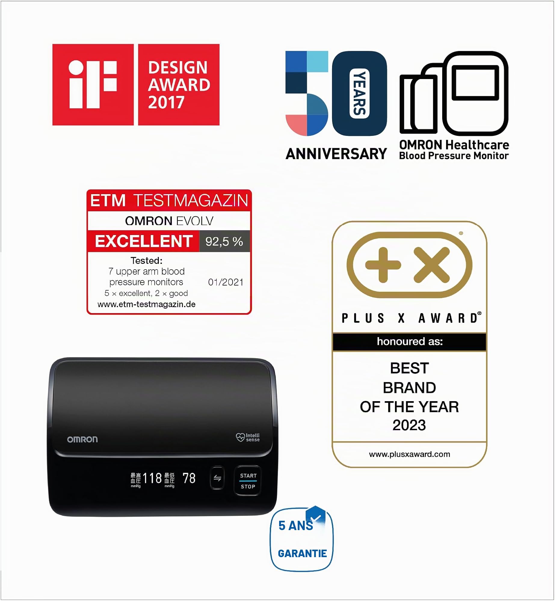 OMRON EVOLV Appareil tension artérielle bras – Conception tout-en-un – Tensiomètre bras avec détection de pulsation cardiaque irrégulière – Bluetooth – Avec OMRON connect appli