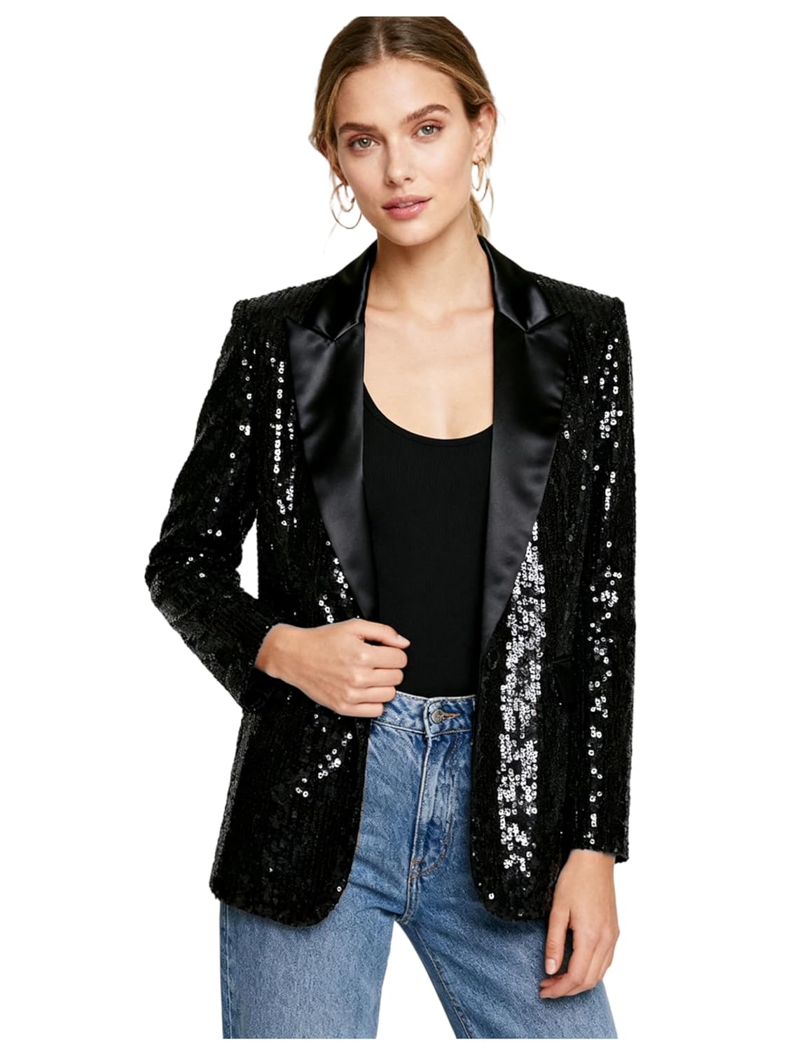 Womens Sequins Glitter Blazer Suits Party Open Front Sparkly Cardigan Coat Show Christmas