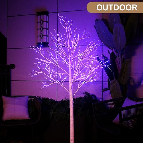 Miniatura 5 de Fanshunlite Árbol de abedul iluminado, 6 pies, 18 colores cambiantes, abedul iluminado para Halloween y Navidad con luz de hadas RGB, 120 LED con 8