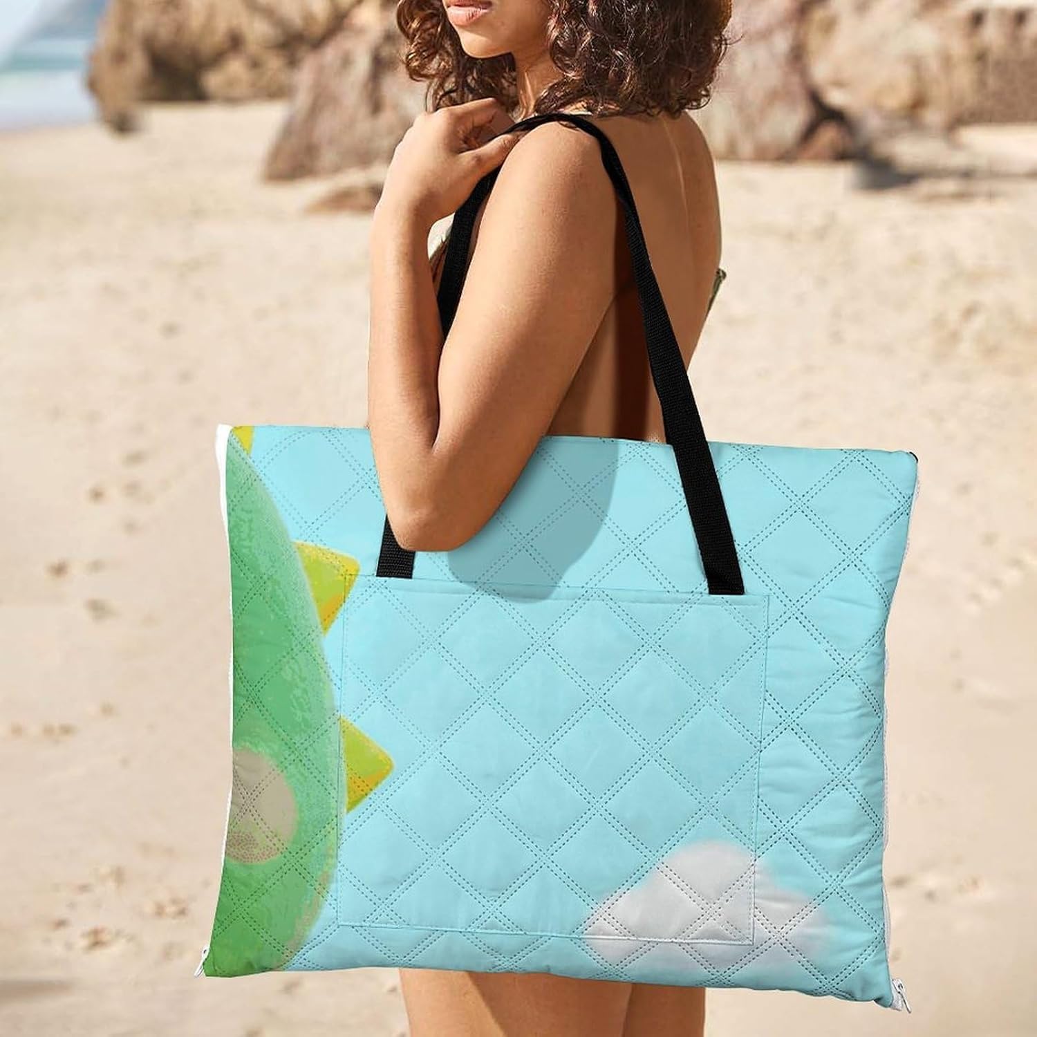 Dragon in The Flowers Picnic Blanket with Zipper Water Resistant Sand Free Picnic Mat Washable Foldable Easy Carry Beach Blanket for Lawn Beach Hiking Camping