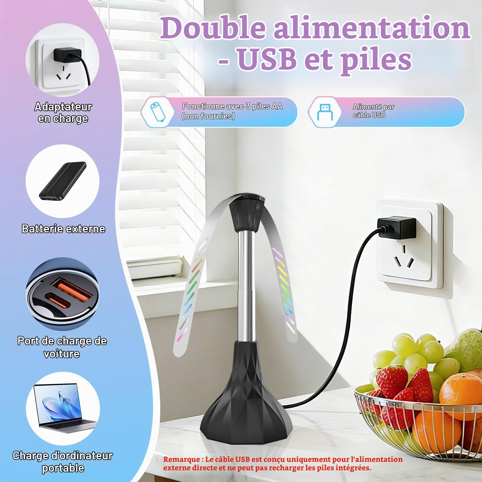 4 PCS Ventilateur Anti Moucherons Plié et Suspendu, Répulsif mouches de table par USB ou Batterie pour Intérieurs Extérieurs, Camping, Pique-Nique, Barbecue, Jardin-Aucun Produit Chimique Nécessaire