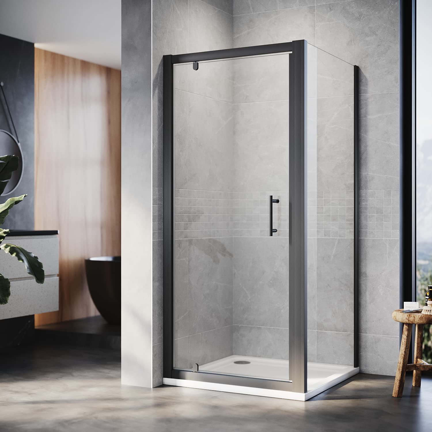 ELEGANT 800x800mm Black Pivot Shower Enclosure Reversible Screen Panel ...
