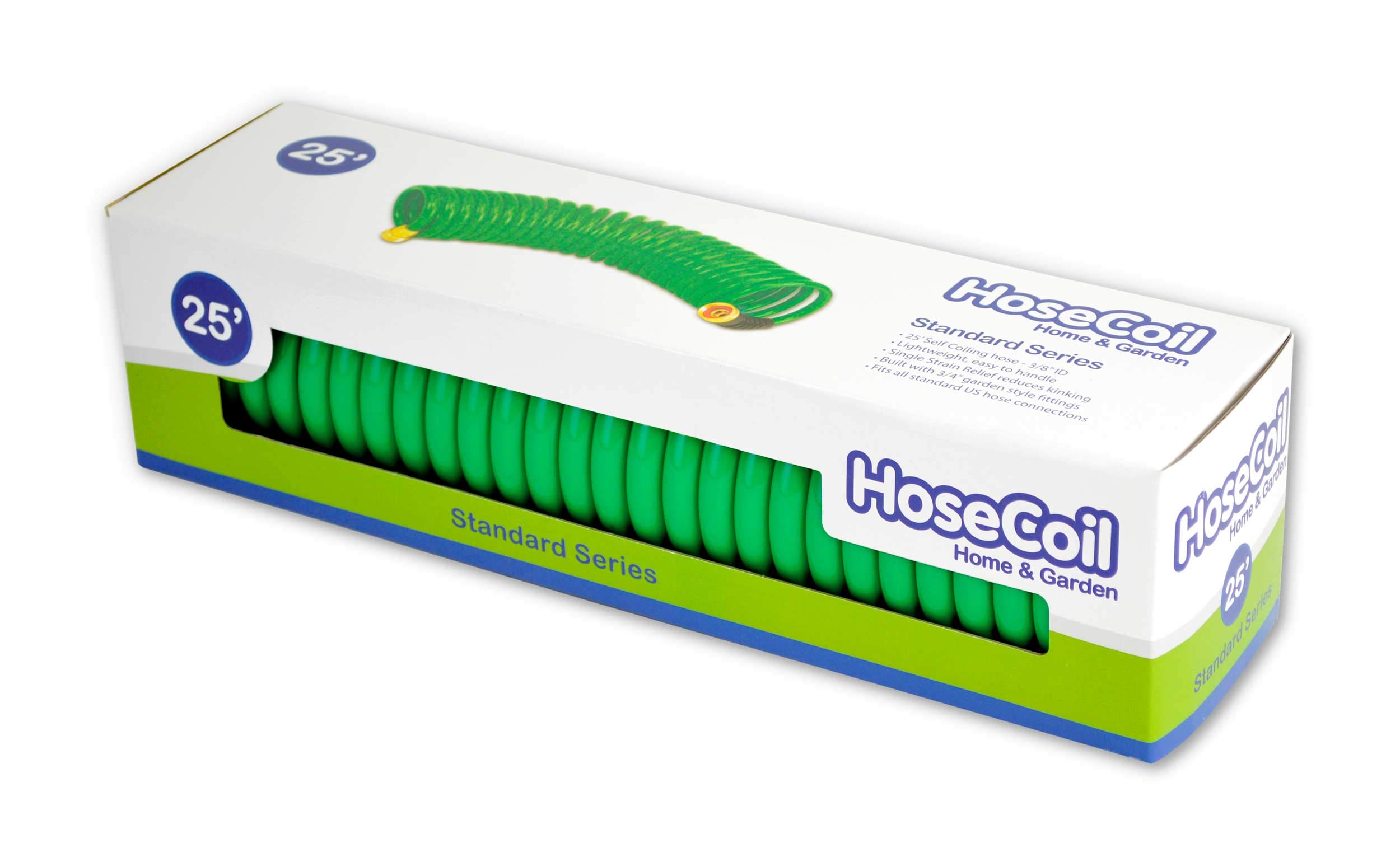 Hosecoil 3/8 cala ID samozwijający się ogród, kampera, morski, samochodowy wąż do wody na zewnątrz (5 stóp), teraz dostępny w kolorze zielonym