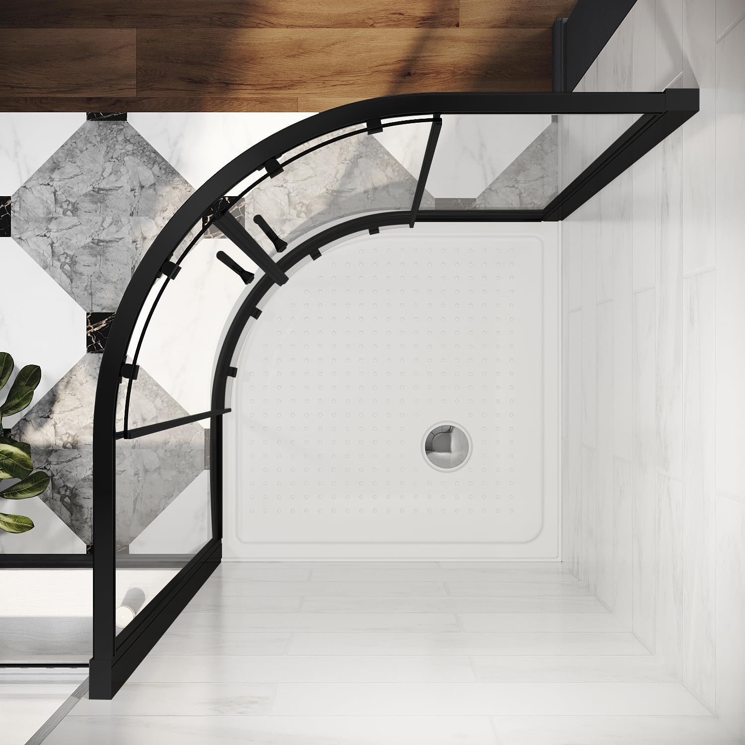 ELEGANT Corner Shower Doors with Shower Base, 36.7" D x 36.7" W x 72" H Double Sliding Shower Door with 1/4 in. Clear Glass, Black Finish Neo-Round Corner Shower Enclosure