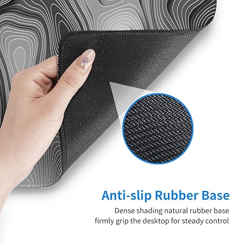 Miniatura 4 de Almohadilla de escritorio XL con mapa topográfico 3D en gris y blanco, almohadilla grande para mouse de juegos, base antideslizante de goma, tapete