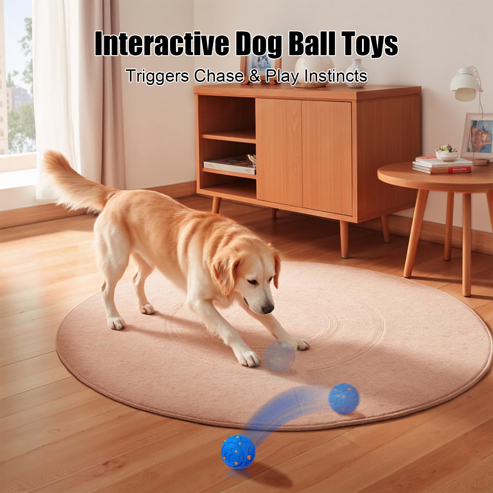 Interaktives Hundeballspielzeug, Smart Hundespielzeug für mittelgroße und große Hunde, Automatisch beweglicher rotierender & hüpfender Ball, langlebiges E-TPU-Material, IP54 wasserdicht