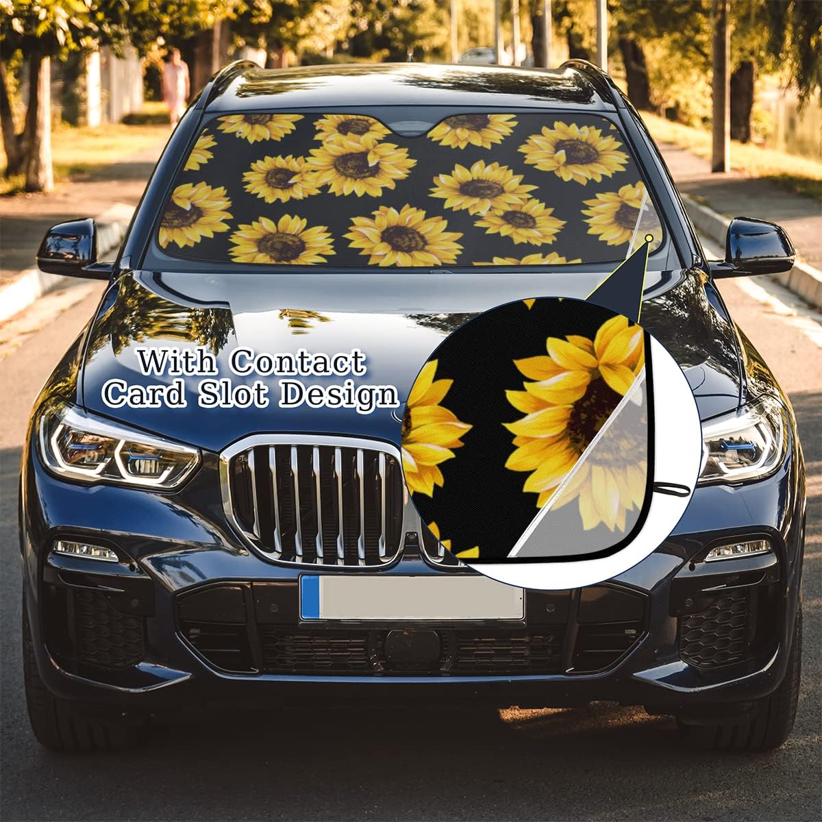 Sunflower Car Windshield Sun Shade Cover Foldable UV Ray Reflector Yellow Floral Sun Visor Auto Universal Front Window Sun Shield for Vehicles