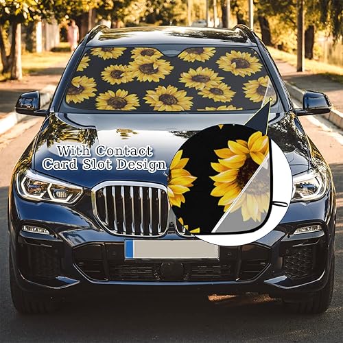 Miniatura 4 de Parasol plegable para parabrisas de automóvil, con diseño de girasol, reflector de rayos UV, parasol floral amarillo, visera solar universal para