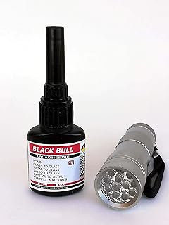 Black Bull UV Curing Glue 20g – Fast-Drying Adhesive for Glass, Metal, Plastic & Wood with Free UV Flash Light