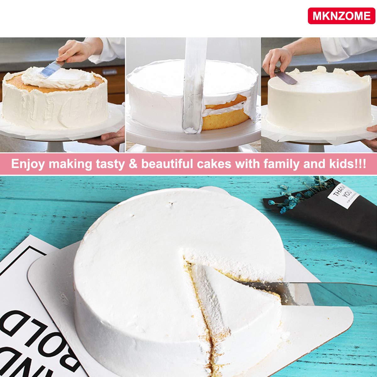 Set di 4 spatole professionali per glassa, in acciaio inox, con manico in legno, per decorare torte, glassare dolci e cupcake